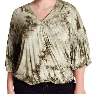 NEW Bobeau Bell Sleeve tie-dye top faux wrap BOHO